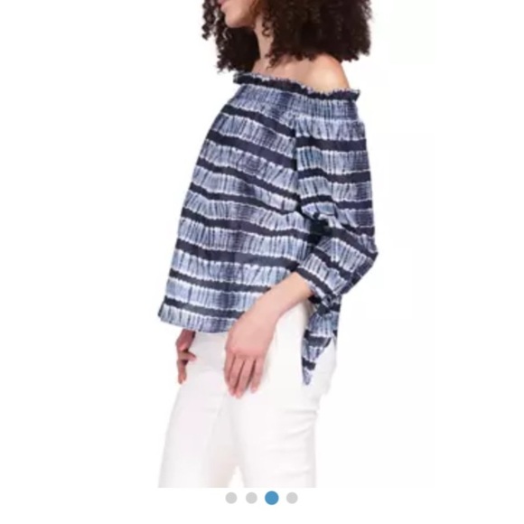 Michael Kors Women's Ruffled Off the Shoulder LS Tie Dye Top in Chambray NWT - M - Picture 4 of 10